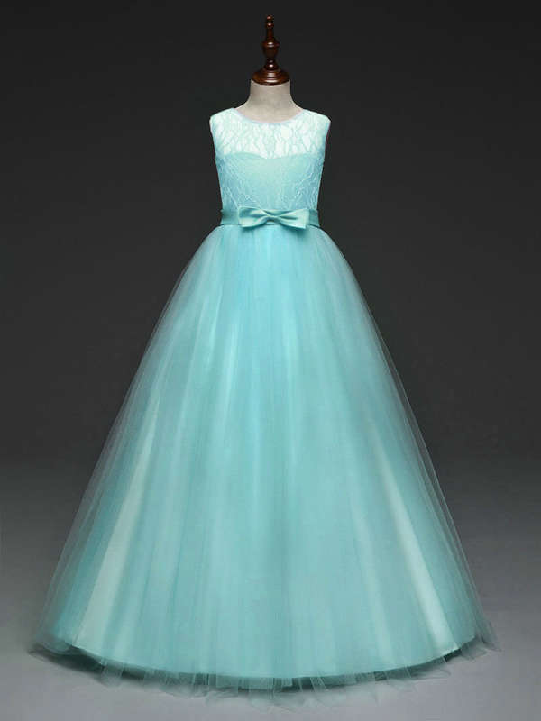 Girls dress flower girls party green maxi dresses