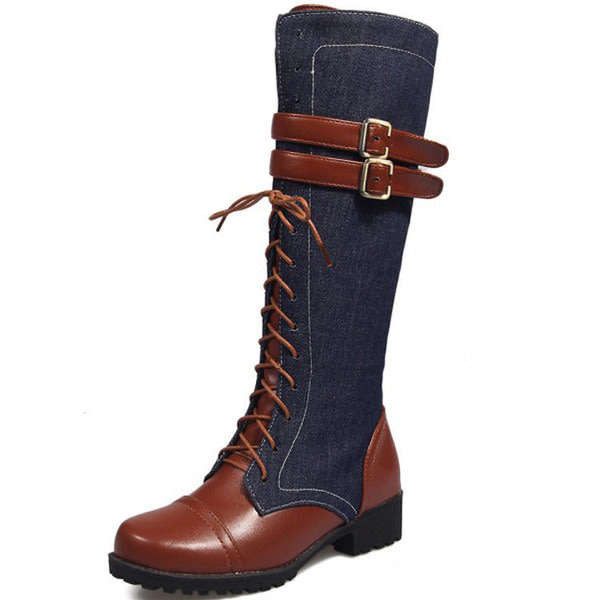 BOOTS/BOOT/WOMEN'S BOOTS/DENIM BOOTS/BIKER BOOTS/BUCKLE STRAP BOOTS/LACE UP BOOTS