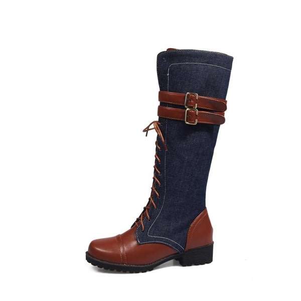 BOOTS/BOOT/WOMEN'S BOOTS/DENIM BOOTS/BIKER BOOTS/BUCKLE STRAP BOOTS/LACE UP BOOTS