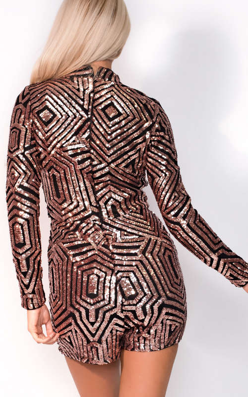 ROMPERS/ROMPER/PLAYSUIT ROMPER/HIGH NECK ROMPER/SEQUINS ROMPER/ROSE GOLD ROMPER/PARTY JUMPSUIT