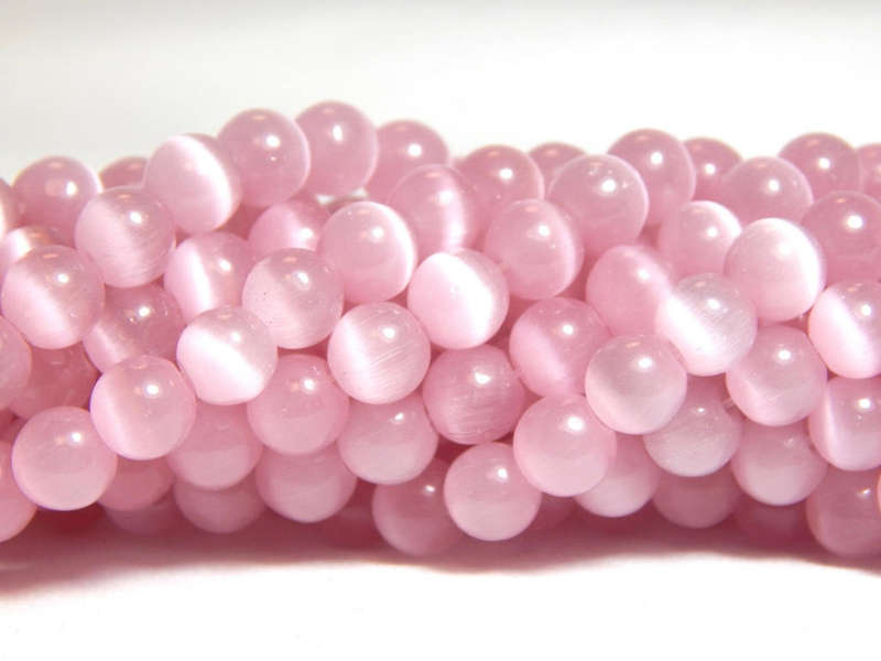 Cat's Eye Glass Beads Round Pink 10mm