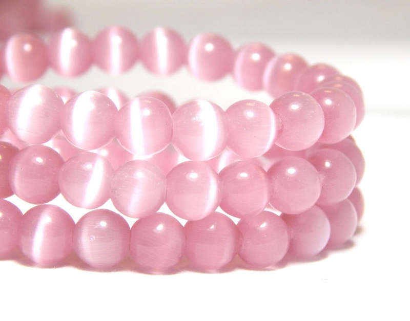 Cat's Eye Glass Beads Round Pink 10mm