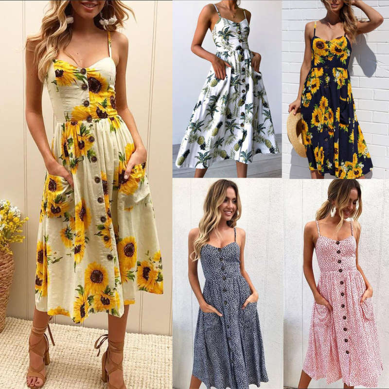Dresses White Sleeveless Printed Summer Dress