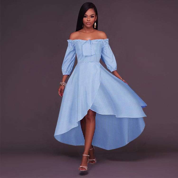 DRESS/DRESSES/HI LOW DRESS/OFF SHOULDER DRESS/LIGHT BLUE DRESS/CASUAL DRESS/CASUAL SUNDRESS