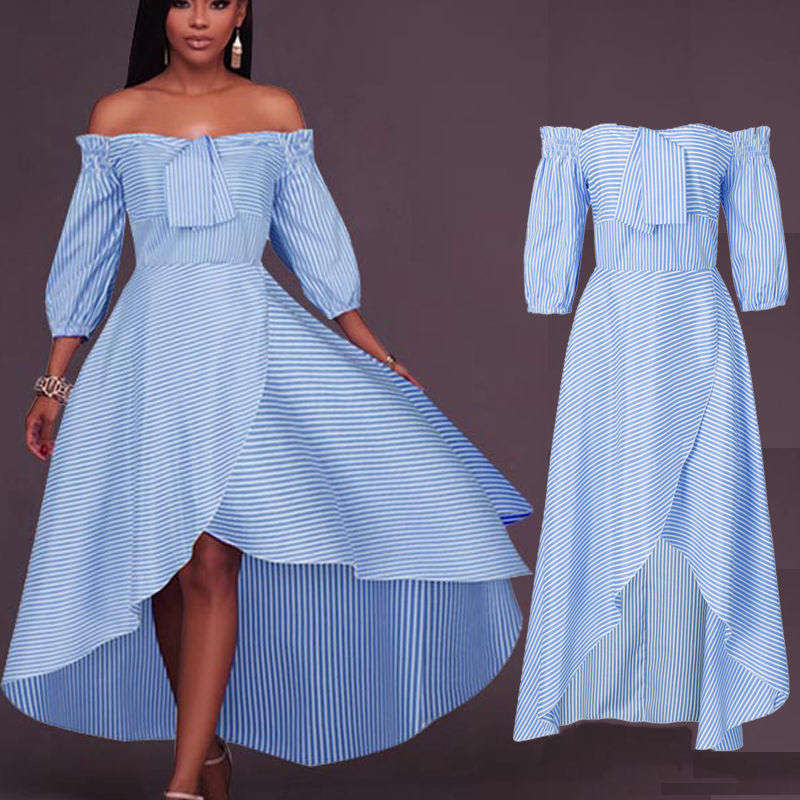 DRESS/DRESSES/HI LOW DRESS/OFF SHOULDER DRESS/LIGHT BLUE DRESS/CASUAL DRESS/CASUAL SUNDRESS