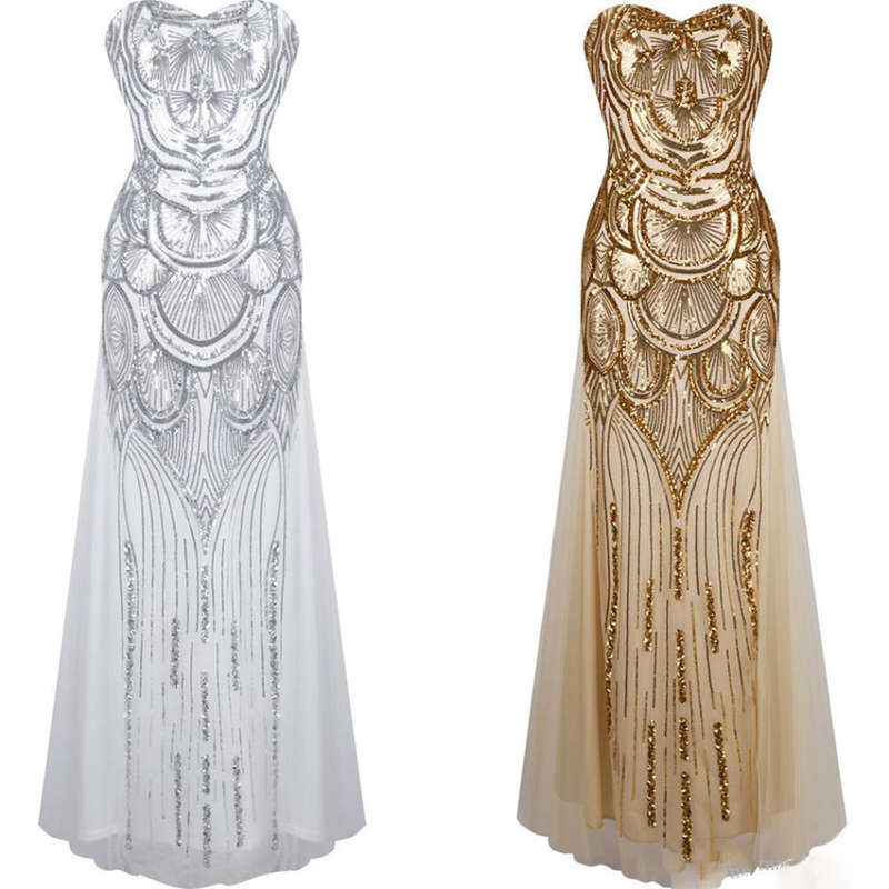 Vintage retro silver evening gown