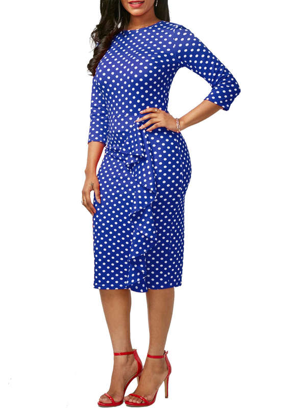 DRESSES/DRESS/POLKA DOT DRESS/MIDI DRESS/OFFICE DRESS/BLUE DRESS/BODYCON DRESS/PENCIL DRESS/DRESSES