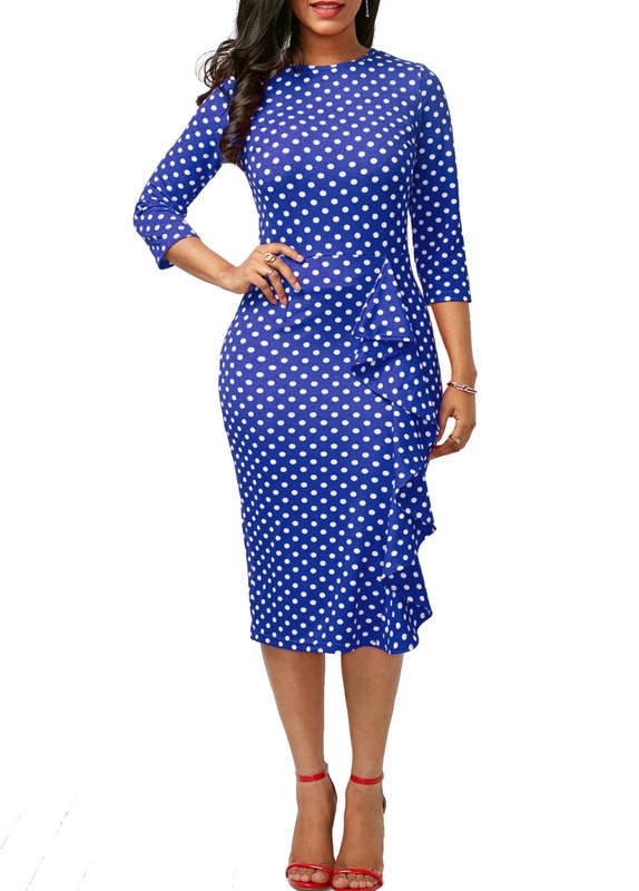 DRESSES/DRESS/POLKA DOT DRESS/MIDI DRESS/OFFICE DRESS/BLUE DRESS/BODYCON DRESS/PENCIL DRESS/DRESSES