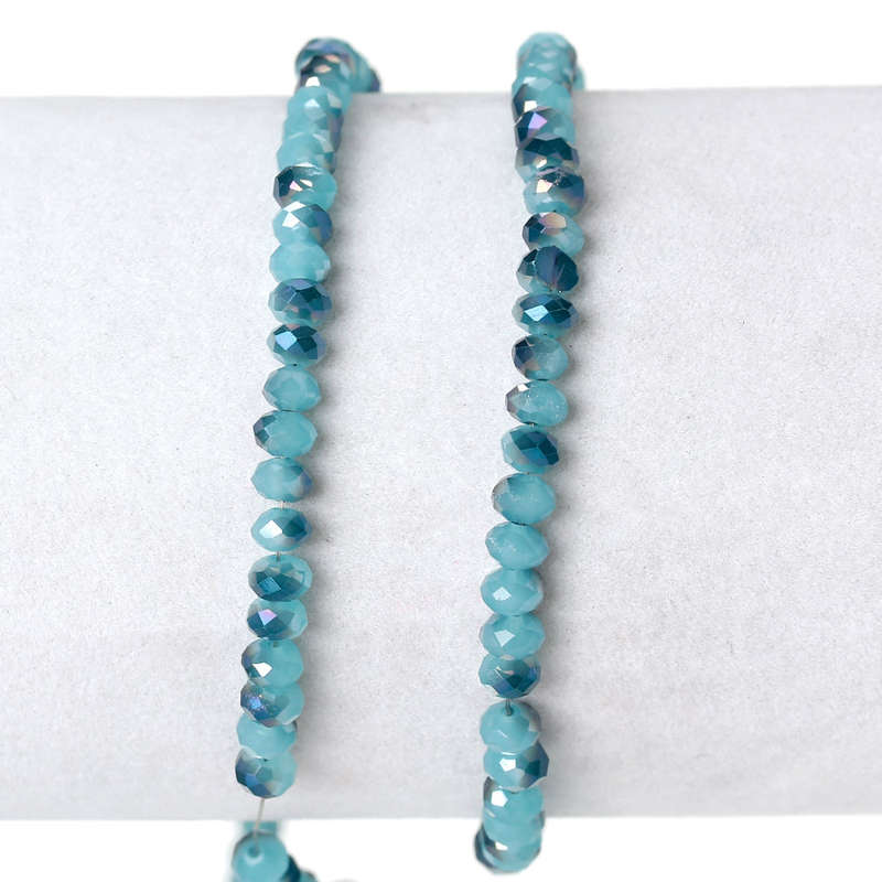 CZECH CRYSTAL GLASS FACETED BEADS RONDELLE TWO TONE NAVY AND LIGHT BLUE 4MM