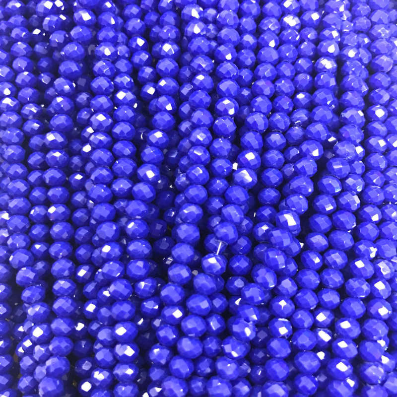 Beads, Crystal Beads, Opaque Blue Faceted Rondelle Crystal Glass Beads, 4mm (Loose)