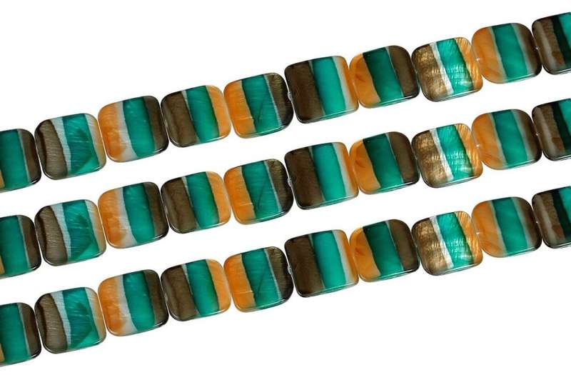 Natural Green Brown Striped Square Shell Beads