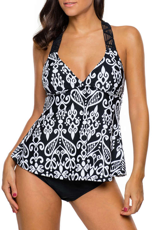 TANKINI/BLACK TANKINI/PRINTED TANKINI/TWO PIECE TANKINI/HALTER TANKINI/TANKINI SWIMSUIT/SWIMWEAR