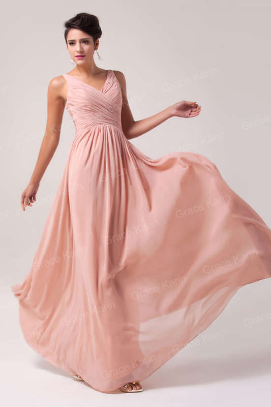 Pink Chiffon Bridesmaid Evening Dresses For Ladies