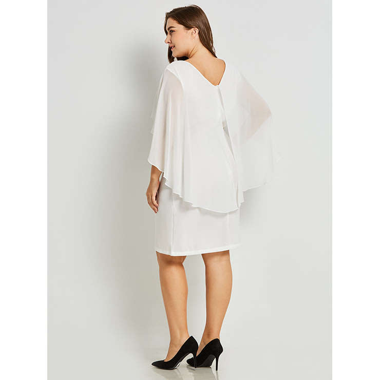 DRESSES/PLUS SIZE DRESSES/PLUS SIZE WHITE DRESS/PLUS SIZE CHIFFON DRESS/PLUS SIZE FORMAL DRESS