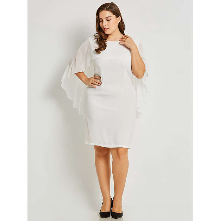 DRESSES/PLUS SIZE DRESSES/PLUS SIZE WHITE DRESS/PLUS SIZE CHIFFON DRESS/PLUS SIZE FORMAL DRESS