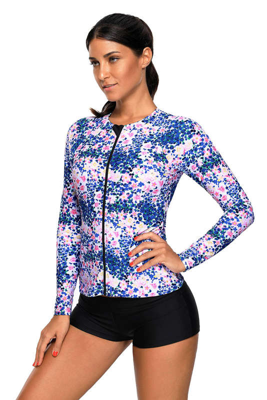 SWIMSUIT TOP/SWIMWEAR TOP/PINK BLUE SWIMSUIT TOP/TANKINI SWIMSUIT TOP/LONG SLEEVE SWIMSUIT TOP