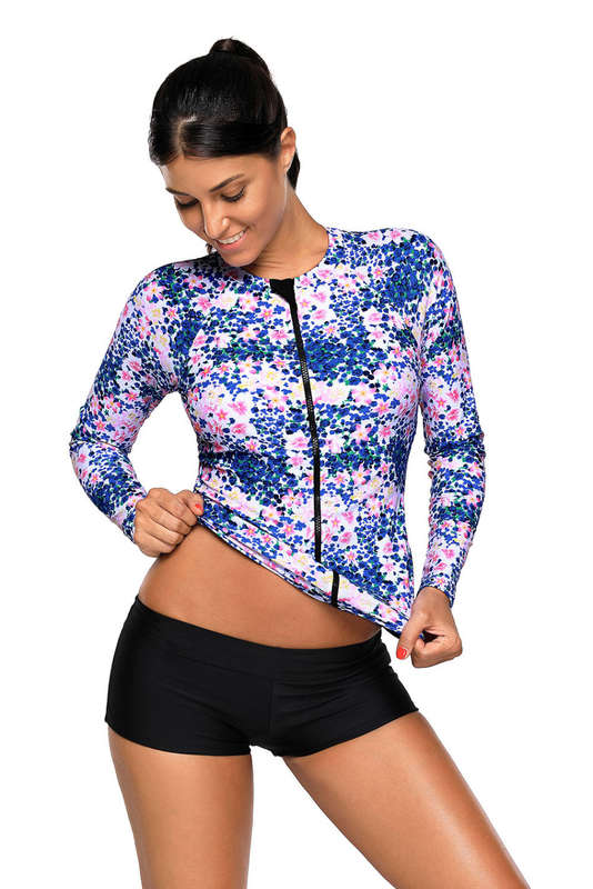 SWIMSUIT TOP/SWIMWEAR TOP/PINK BLUE SWIMSUIT TOP/TANKINI SWIMSUIT TOP/LONG SLEEVE SWIMSUIT TOP