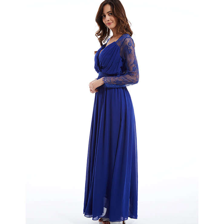 Evening Gown Royal Blue Chiffon Long Sleeve Evening Dresses