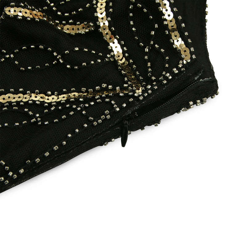 Local Stock Black Gold Sequined Tassel Gatsby Flapper Art Deco Evening Party Dress Size XL