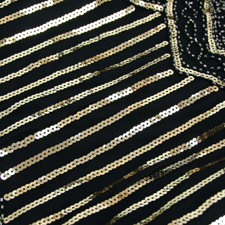 Local Stock Black Gold Sequined Tassel Gatsby Flapper Art Deco Evening Party Dress Size XL