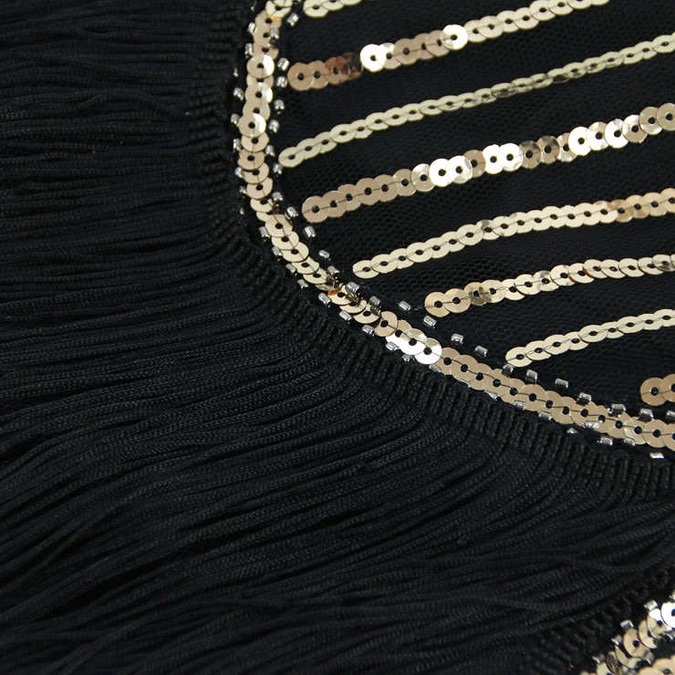 Local Stock Black Gold Sequined Tassel Gatsby Flapper Art Deco Evening Party Dress Size XL