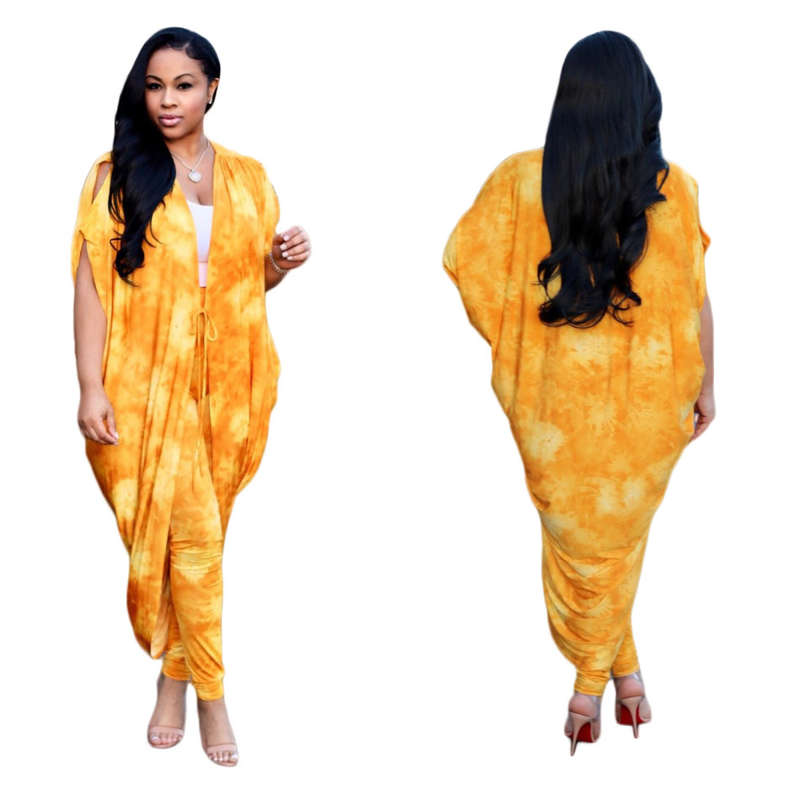 Womens two piece bat sleeve yellow pants set
