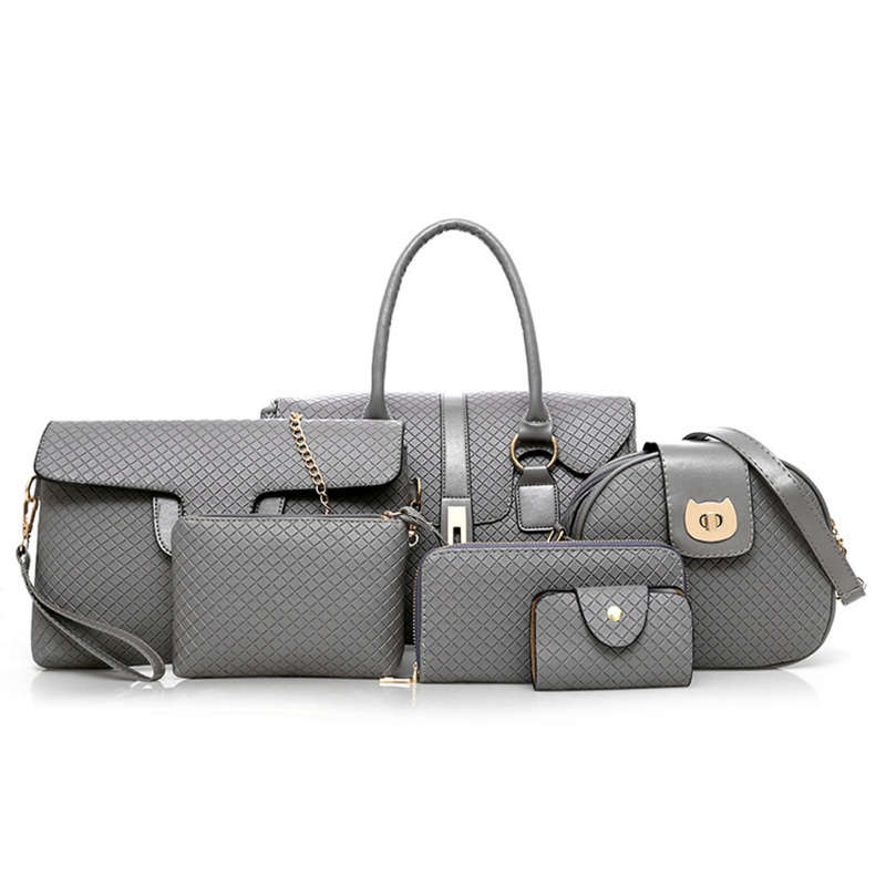 Women's Six Piece Crocodile Pattern Litchi Snake Shoulder Messenger Bag Sets