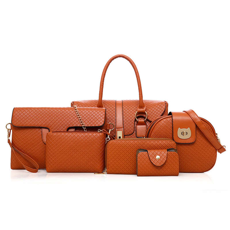 Women's Six Piece Crocodile Pattern Litchi Snake Shoulder Messenger Bag Sets