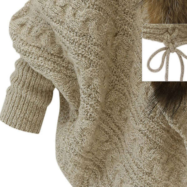 Women Warm Thick Winter Poncho Bat Sleeve Fur Collar Wool Sweater Knitted Long Cardigan