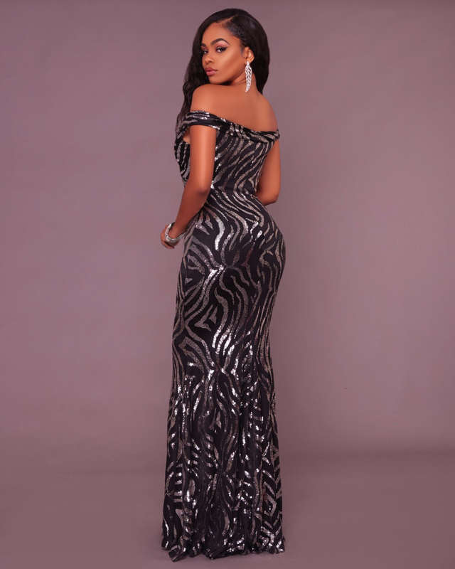 Black Formal Sequined Evening Dress - M/L