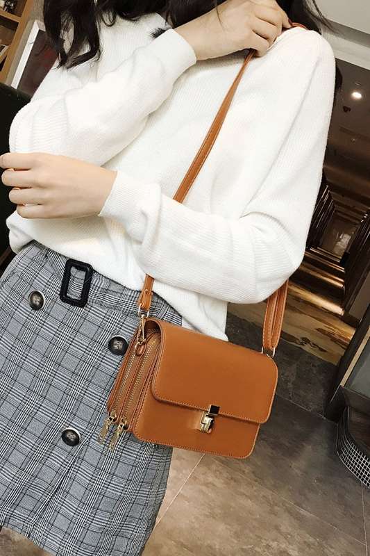 Ladies Double Layer Zipper One Shoulder Crossbody Handbags In Green