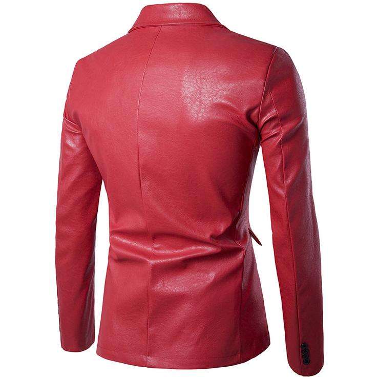 Men Lapel One Button Pu Leather Blazer White - Medium