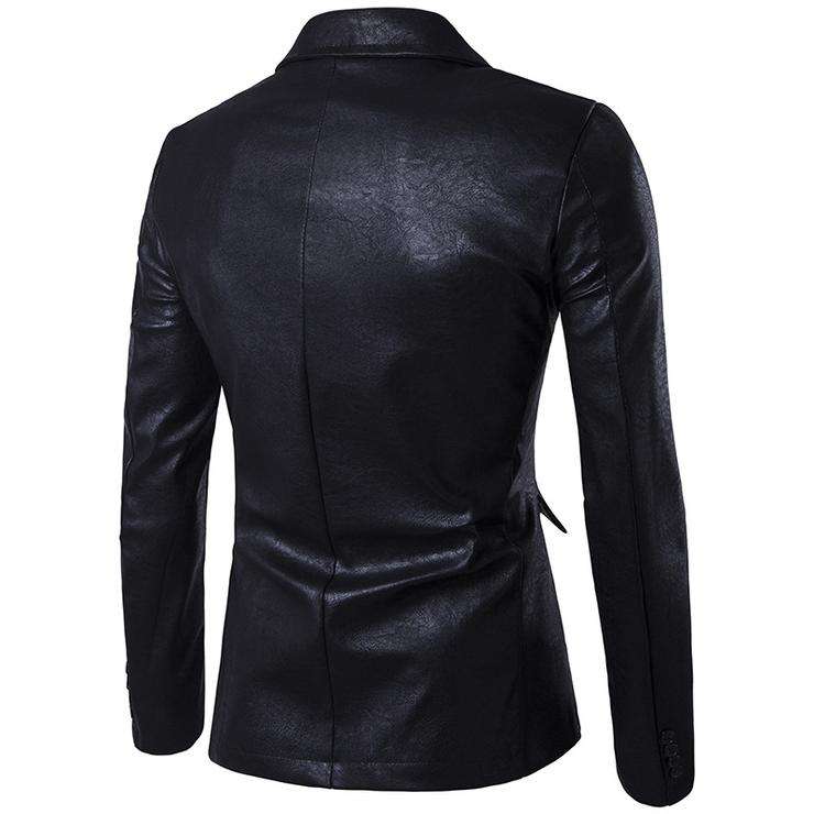 Men Lapel One Button Pu Leather Blazer White - Medium