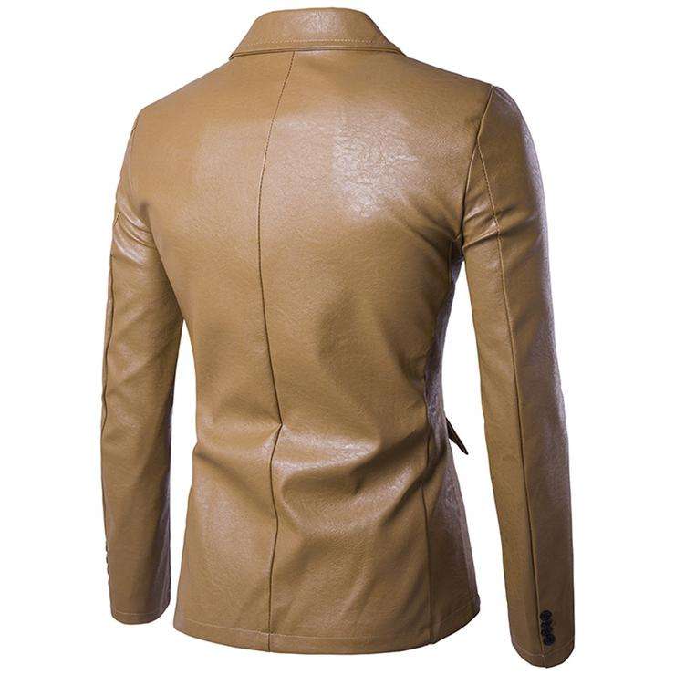 Men Lapel One Button Pu Leather Blazer White - Medium