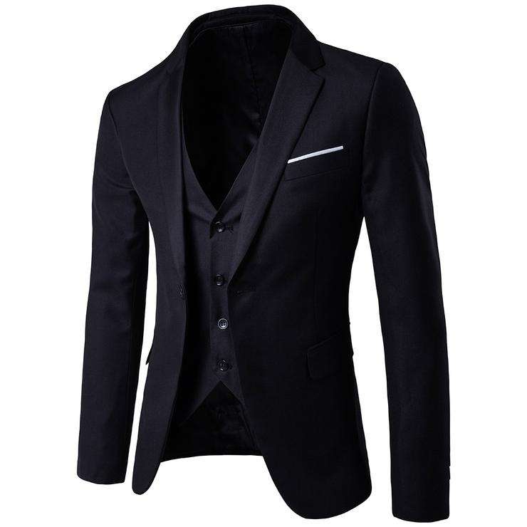 Black Three Piece Set Long Sleeve Fashion Men Suits - 4Xlarge