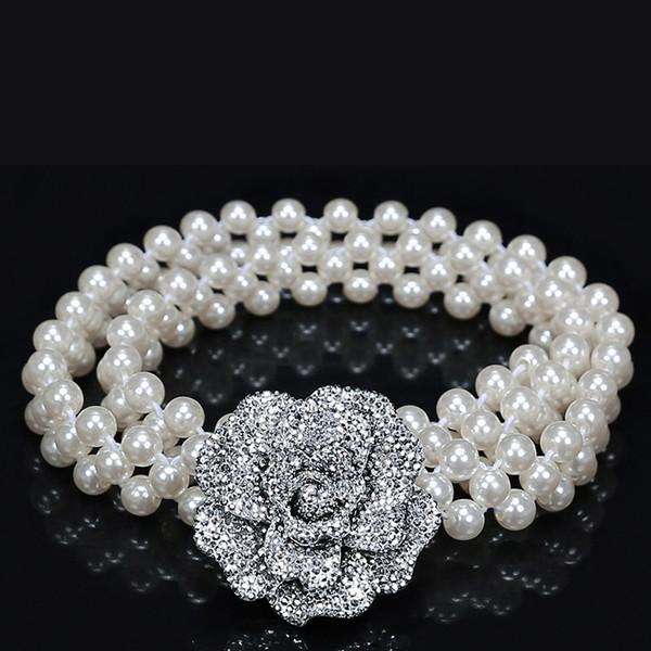 Chic White Pearl Flower Decor Belt