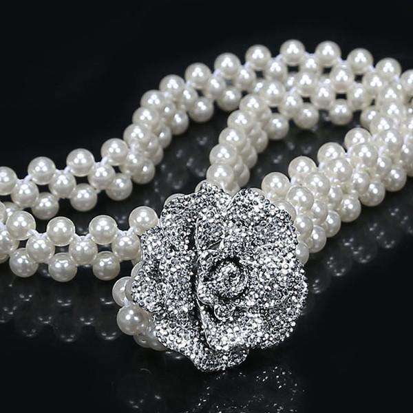 Chic White Pearl Flower Decor Belt