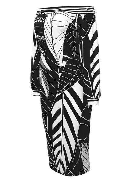 Off Shoulder Palm Leaf Print Bodycon Dress In Black - 2XLarge