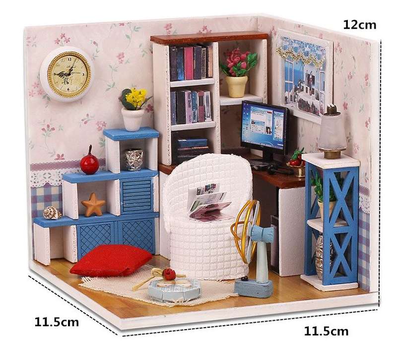 Handcraft Wooden Dolls House Miniature DIY Kit with LED light Creative Warm Time