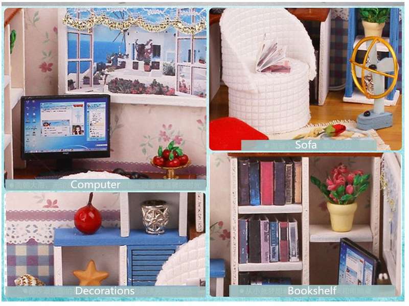 Handcraft Wooden Dolls House Miniature DIY Kit with LED light Creative Warm Time