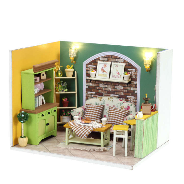 Handcraft Wooden Dolls House Miniature DIY Kit with LED light Creative Villa