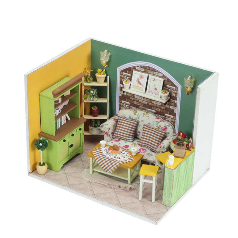 Handcraft Wooden Dolls House Miniature DIY Kit with LED light Creative Villa