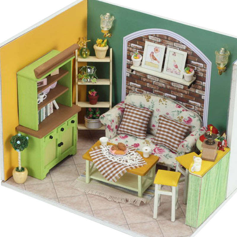 Handcraft Wooden Dolls House Miniature DIY Kit with LED light Creative Villa