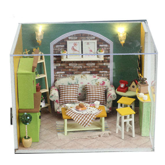 Handcraft Wooden Dolls House Miniature DIY Kit with LED light Creative Villa