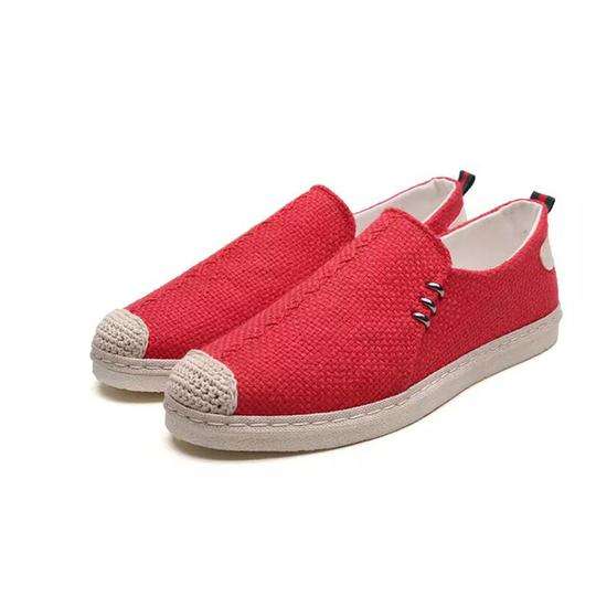 Mens Casual Summer Canvas Loafer Shoes Red  - Size 40