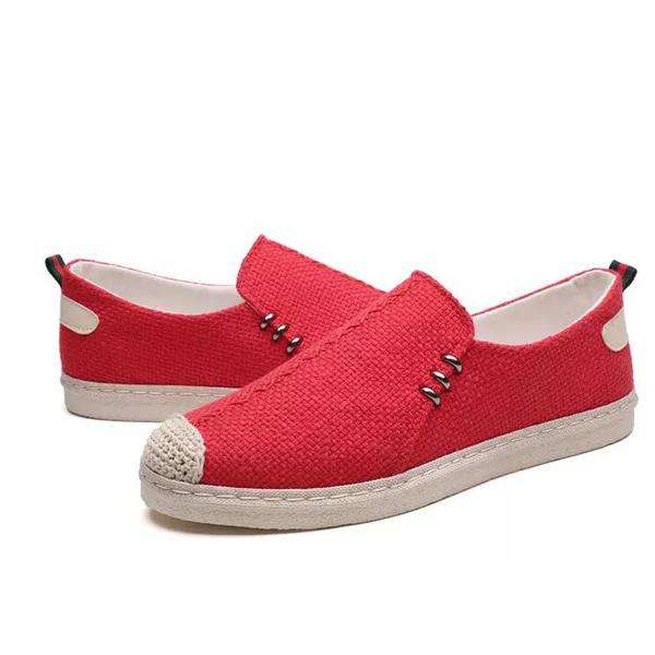 Mens Casual Summer Canvas Loafer Shoes Red  - Size 40