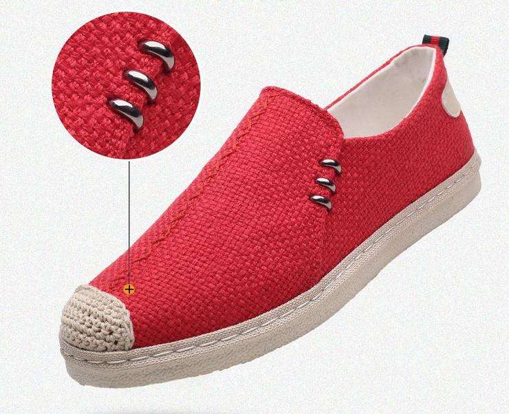 Mens Casual Summer Canvas Loafer Shoes Red  - Size 40