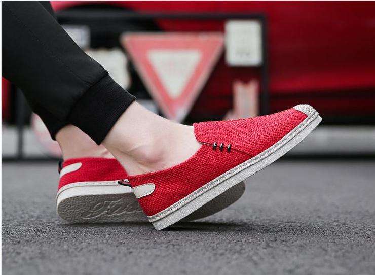 Mens Casual Summer Canvas Loafer Shoes Red  - Size 40
