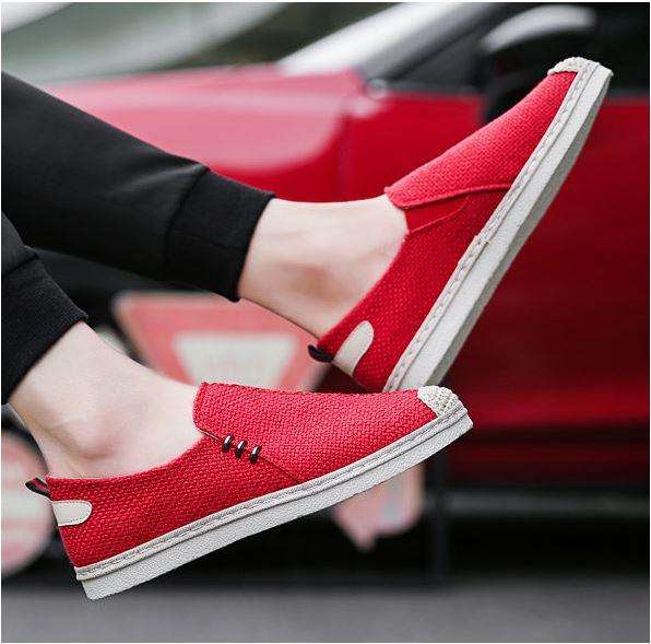 Mens Casual Summer Canvas Loafer Shoes Red  - Size 40
