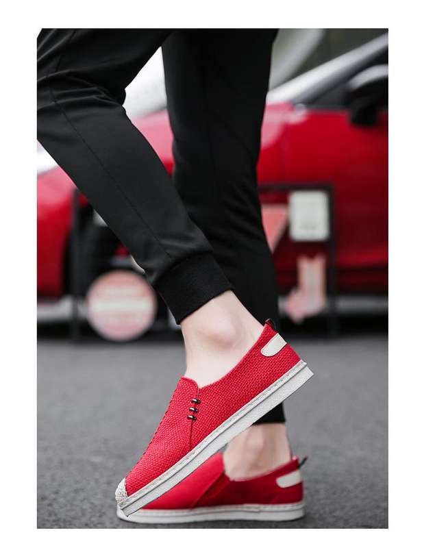 Mens Casual Summer Canvas Loafer Shoes Red  - Size 40